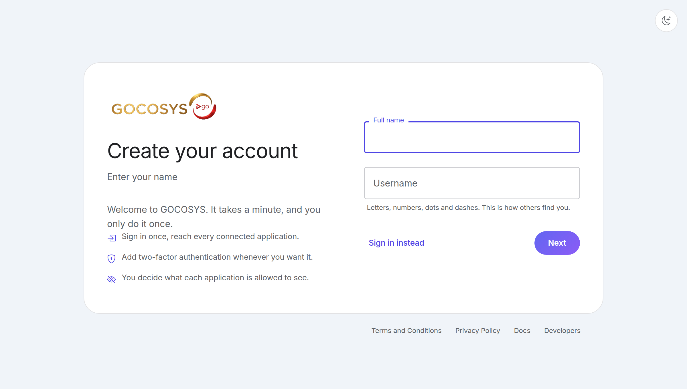 Step 1 of creating an account.