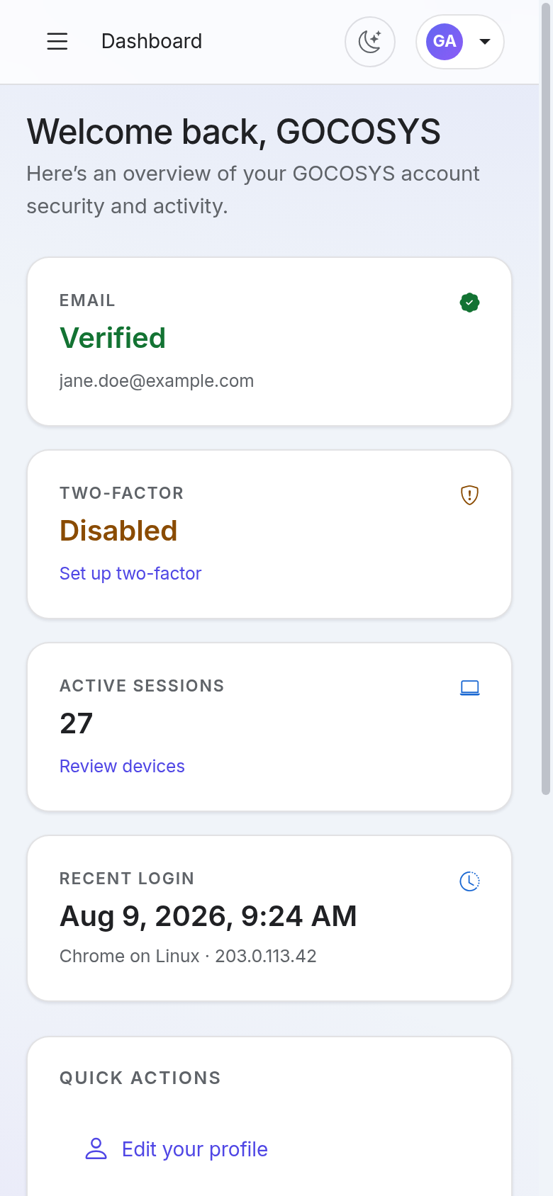 The same dashboard on a phone.